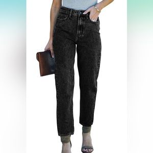 Black Acid Wash, Womens Mom Jeans High Waist Stretchy Denim Pants, 10